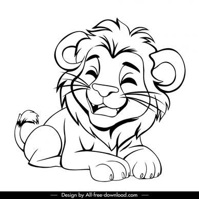 lion cartoon design element cute handdrawn outline