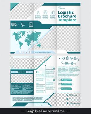 logistic brochure template elegant map checkered trifold 