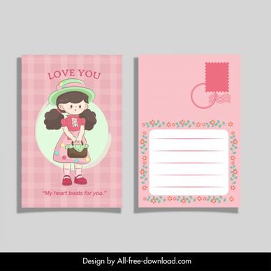 lovely postcard template cartoon character girl