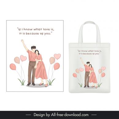 lovely tote bag template cute handdrawn cartoon love couple 