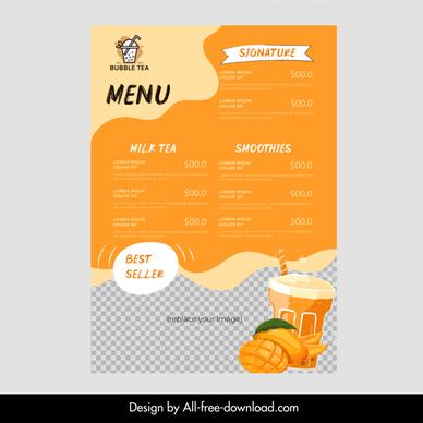 milk tea menu template mango drink sketch