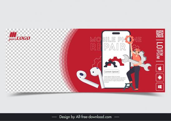  mobile phone repair banner template dynamic funny cartoon