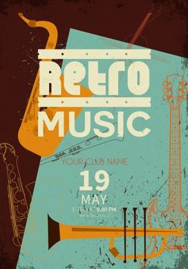 music leaflet template acoustic instruments icons retro design