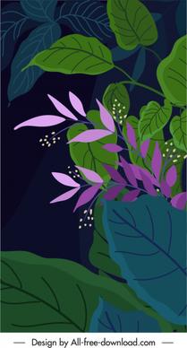 nature background dark retro design leaves sketch