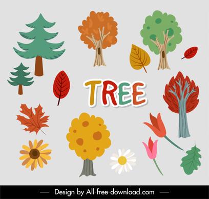 nature design elements flat classic trees leaf sketch