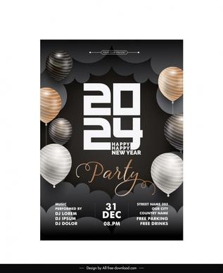 party 2024 banner template elegant dark balloon clouds