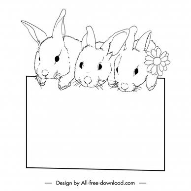 rabbit easter border template cute handdrawn sketch