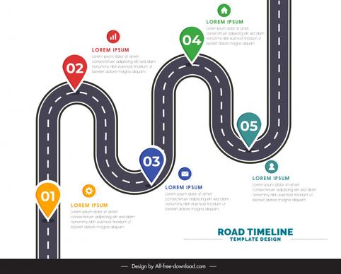 road infographic design elements flat swirled street shape