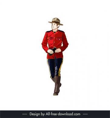 royal canadian mounted police walking icon cartoon character sketch