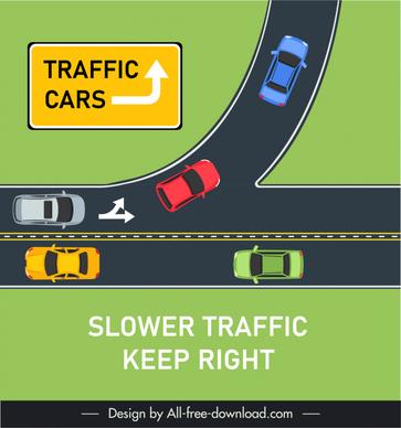 traffic sign banner template flat cars road system sketch