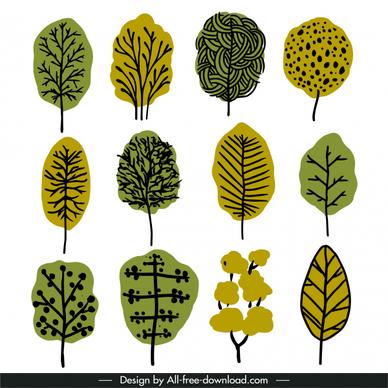 tree icons flat retro handdrawn outline