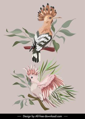 wild nature design elements perching birds sketch