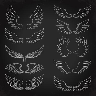 wings icons collection silhouette flat sketch