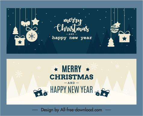 xmas banner templates flat elements sketch contrast design