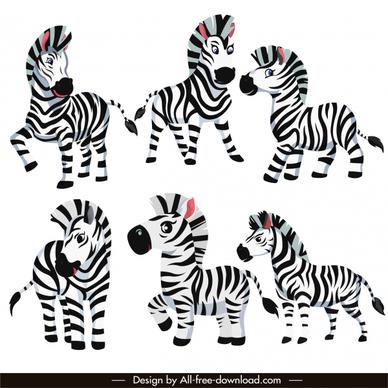 zebra species icons cute cartoon sketch