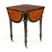 Victorian Ebony And Amboyna Drop Leaf Games Table