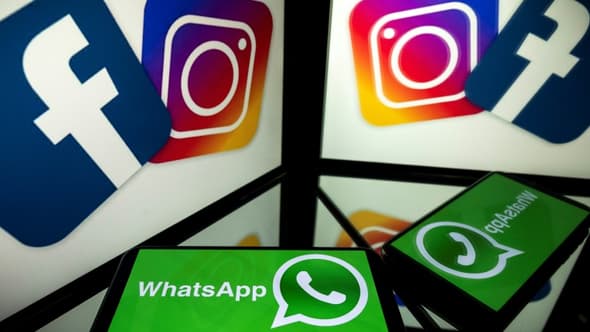 Logos de Facebook, Instagram et Whatsapp sur des écrans, le 5 octobre 2020 à Toulouse, en France