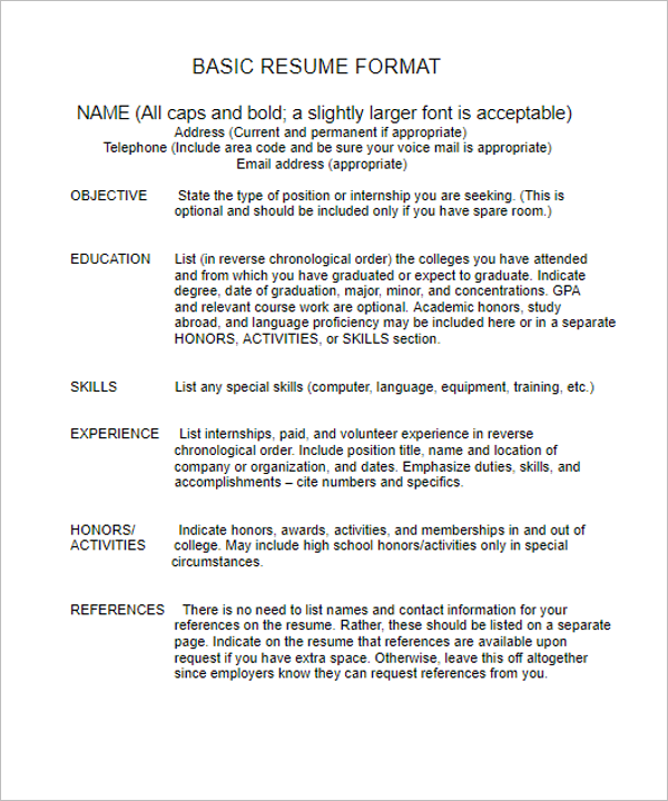 Basic Resume Sample Format