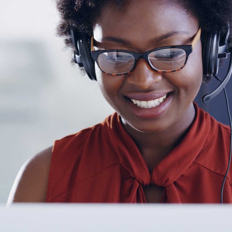 Close-up of security installation agent wearing headset. 