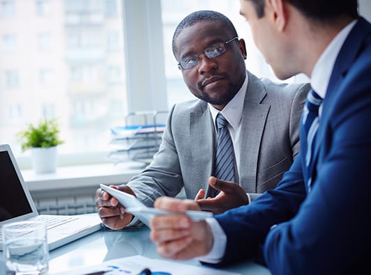 Man pointing to resume during job interview