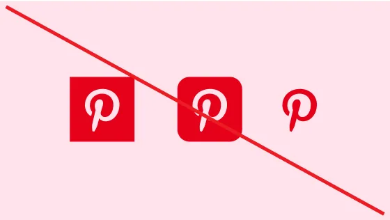 Strike-through of three pink Pinterest logos without circles against a pink background