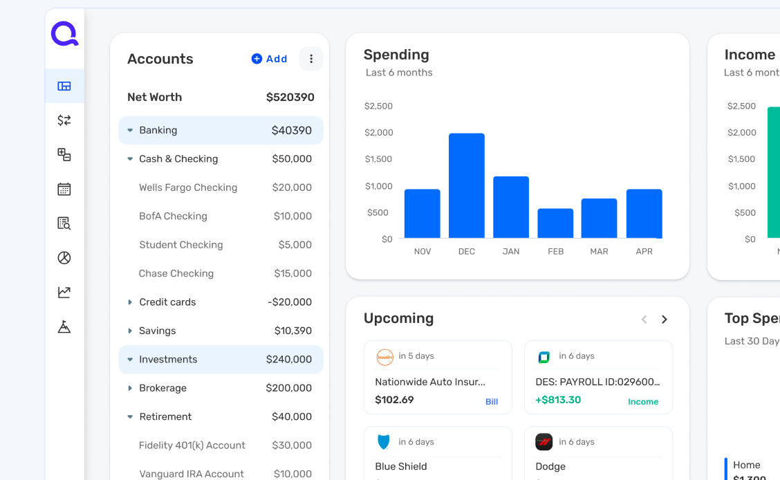 Quicken Simplifi Dashboard overview user interface.