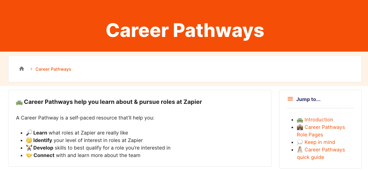 Zapier's internal documentation on Career Pathways