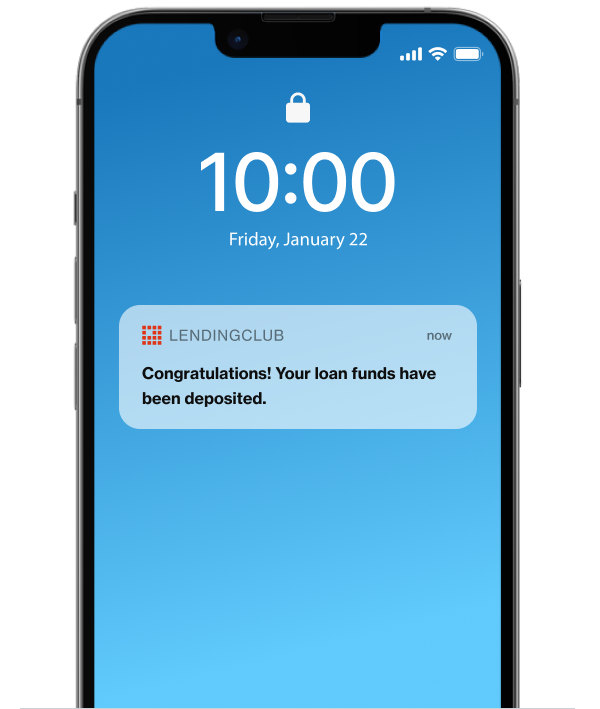 Phone with notification from LendingClub about personal loan