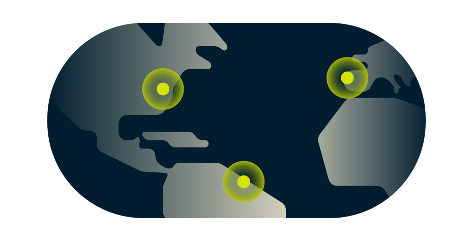 Internet sem fronteiras: Um mapa com localizações na Europa e nas Américas.