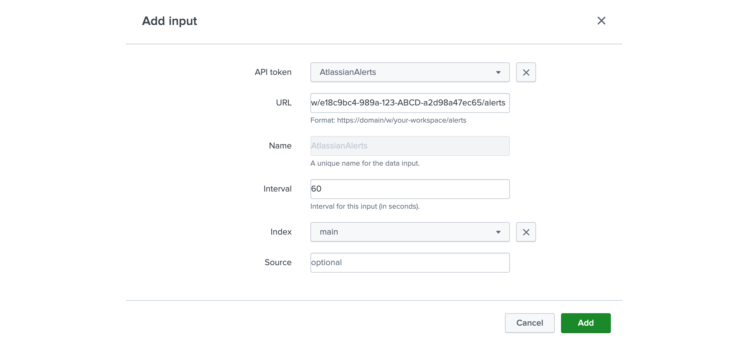 Add Beacon input screen in Splunk