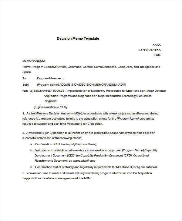 Acquisition Decision Memo