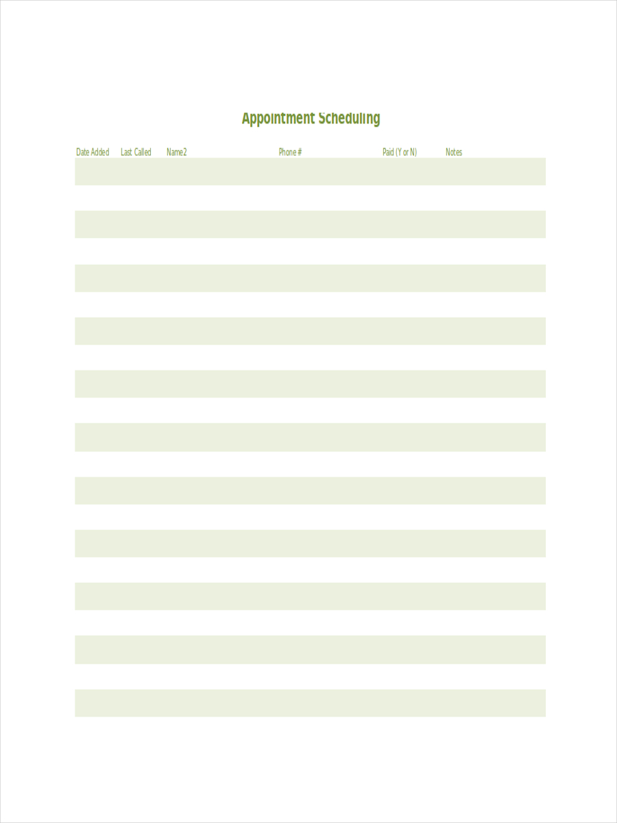 Printable Appointment Schedule