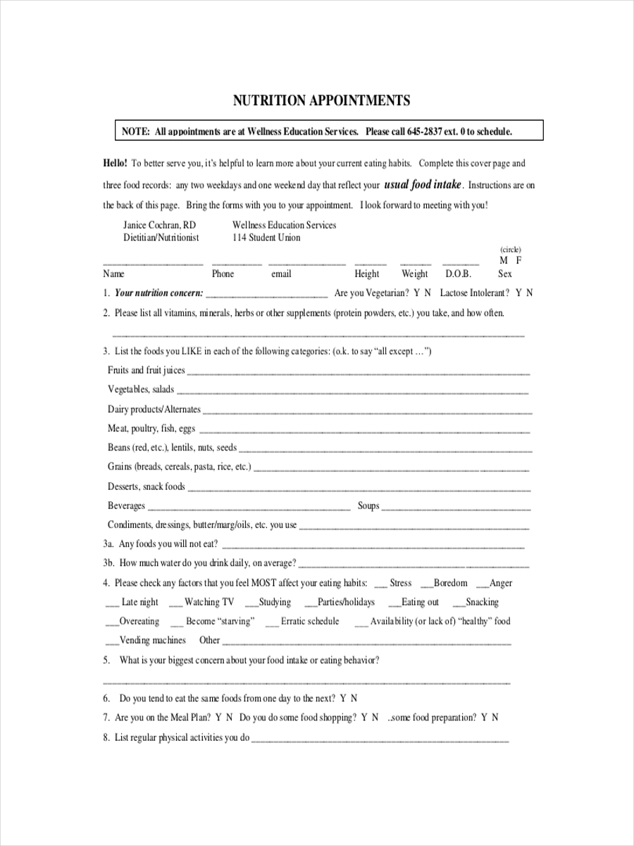 Schedule for Nutrition Appointment