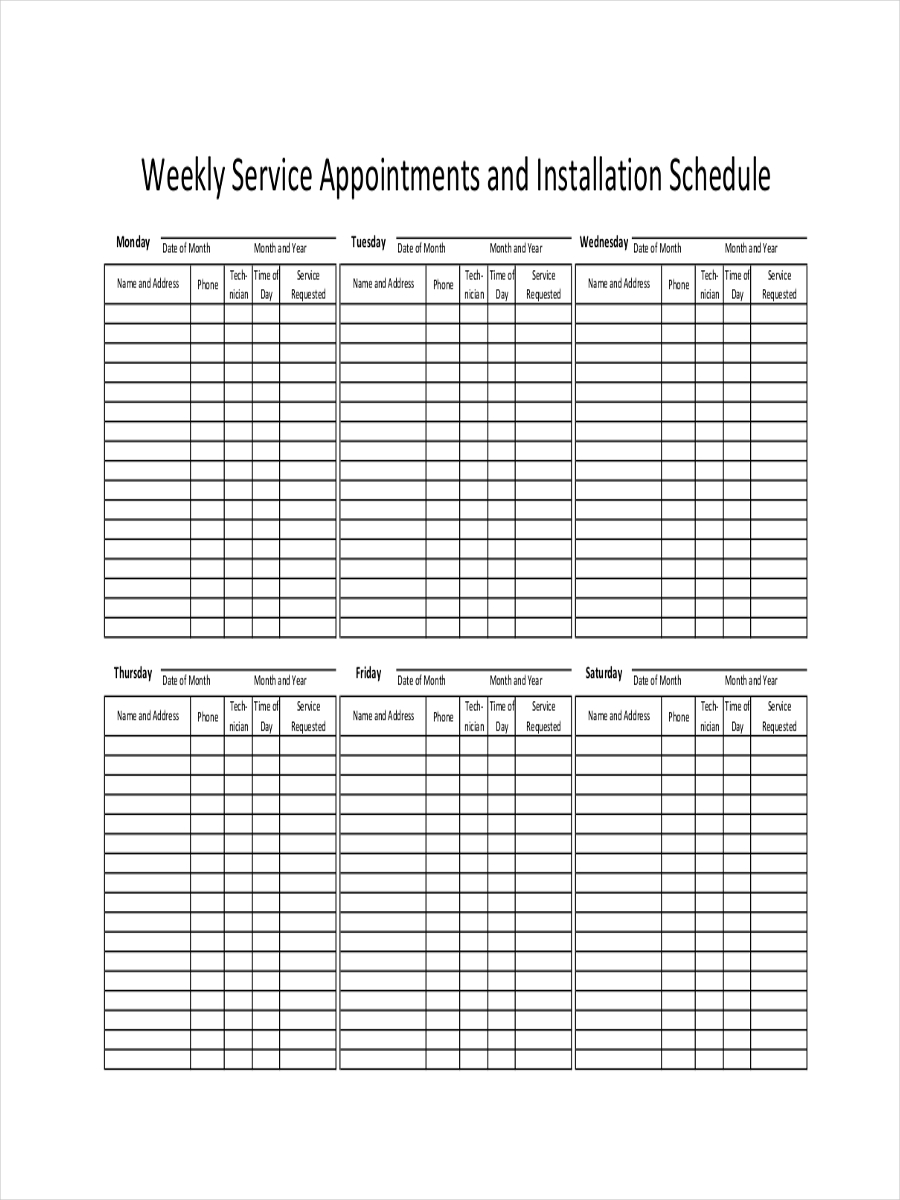 Schedule for Weekly Appointment