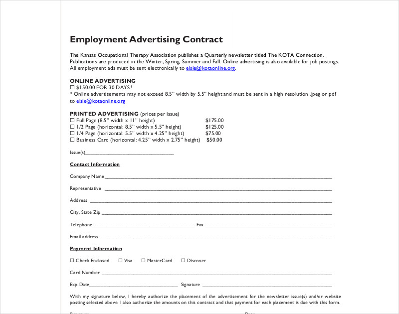 Employment Advertising Contract