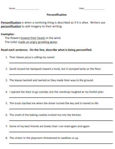 Personification Worksheet