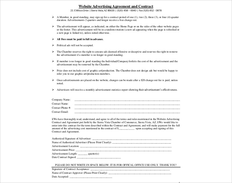 Website Advertising Agreement and Contract