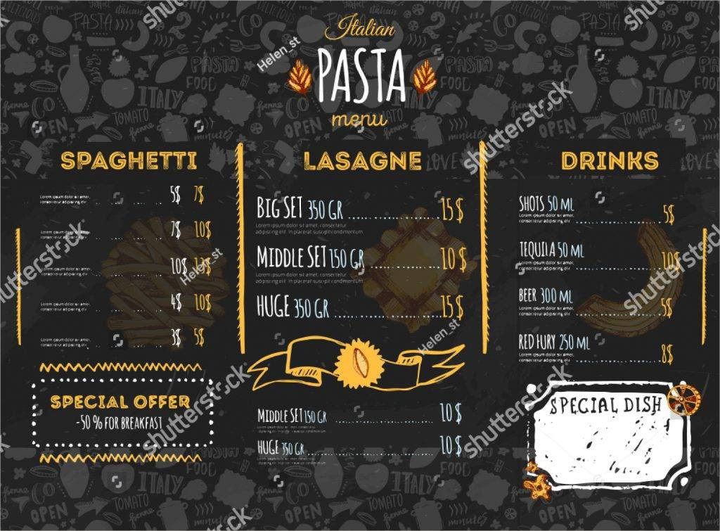 Gold and Black Italian Pasta Menu