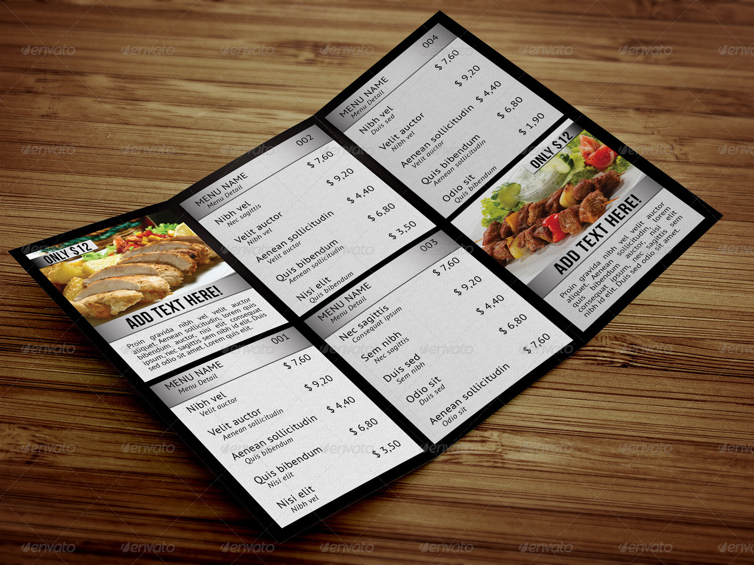 Modern Trifold Food Menu Example