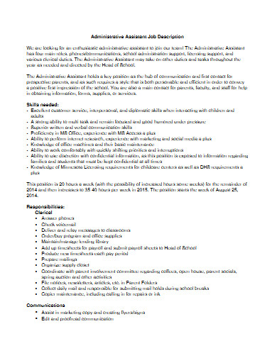 Workshop Administrative Assistant Job Description