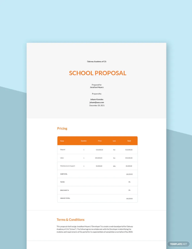 One Page School Proposal Template