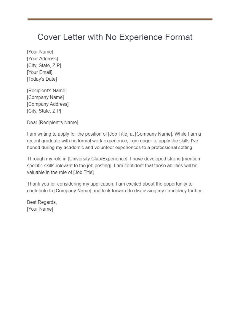 Cover Letter with No Experience Format