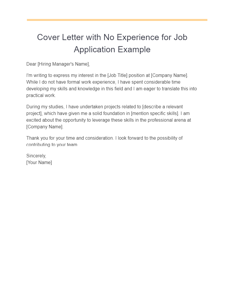 Cover Letter with No Experience for Job Application Example