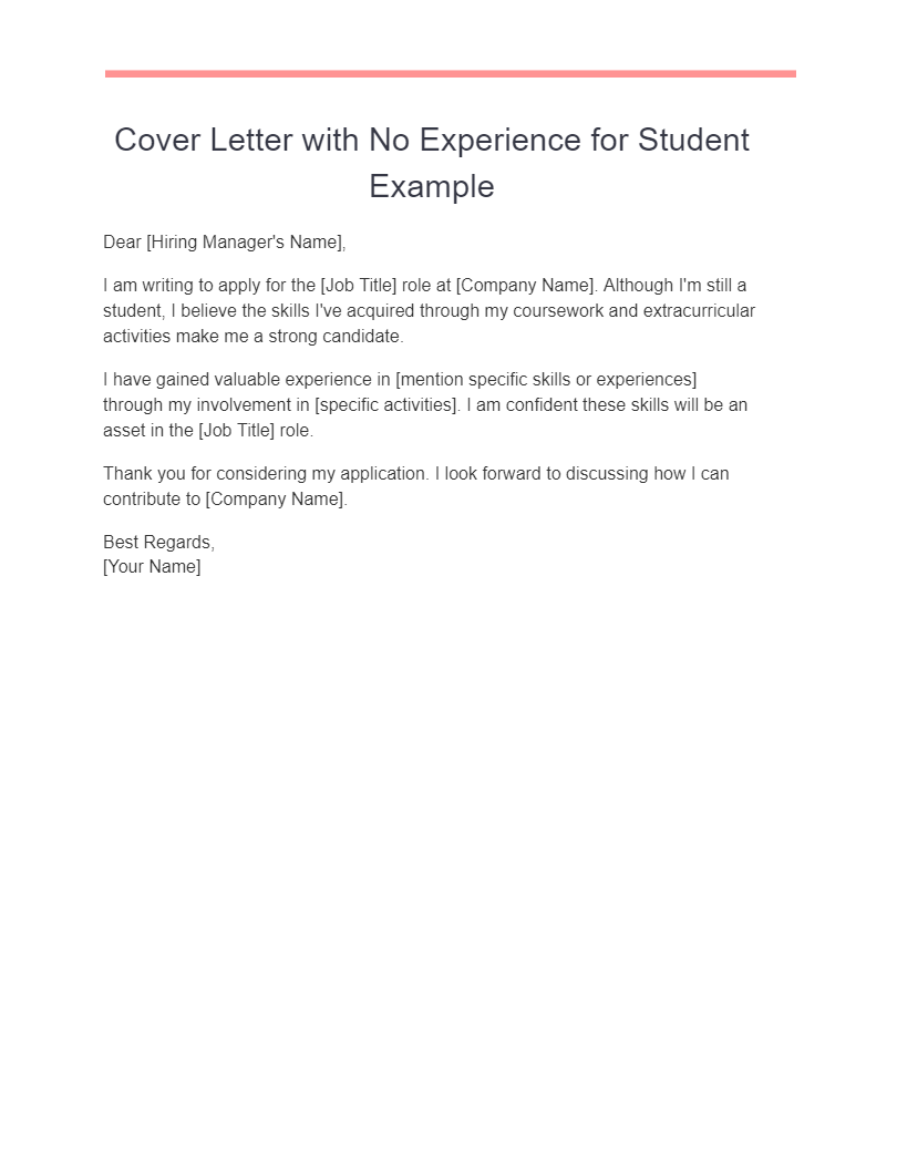 Cover Letter with No Experience for Student Example