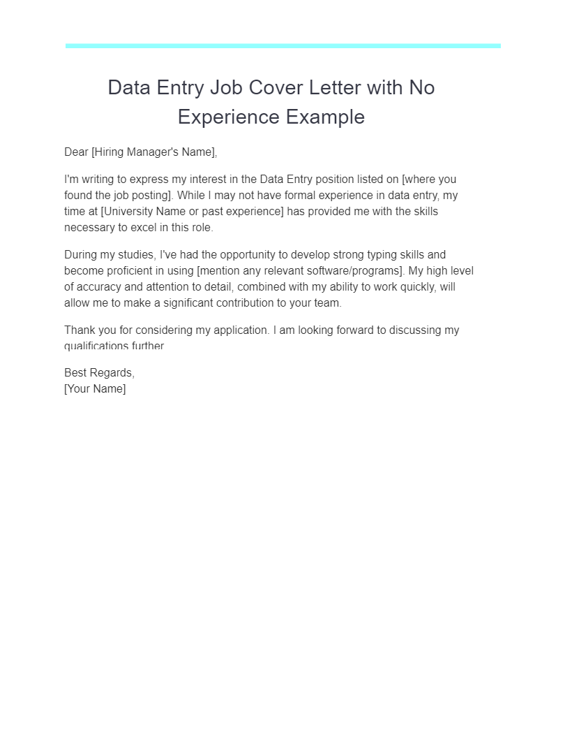 Data Entry Job Cover Letter with No Experience Example