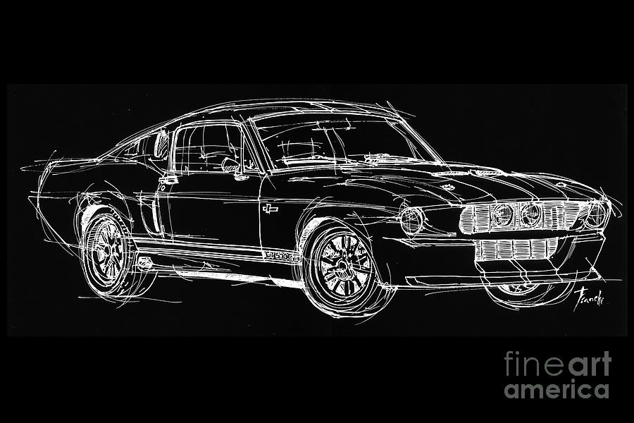 White line black background classic car original handmade drawing Digital  Art by Drawspots Illustrations - Fine Art America