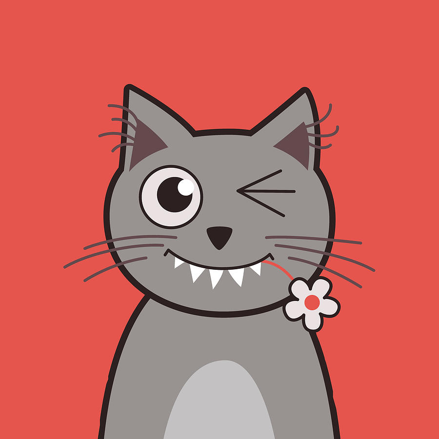 Funny Winking Cartoon Kitty Cat Digital Art by Boriana Giormova | Fine