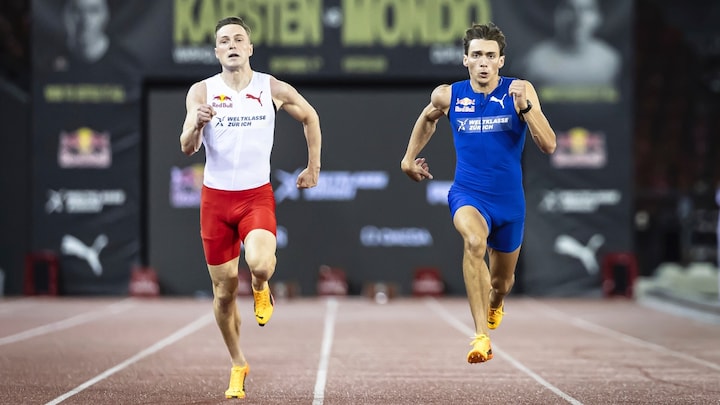 Watch: Pole vault 'king' Armand Duplantis beats hurdles star Karsten Warholm in exhibition 100m