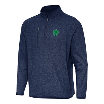 Men's Seattle Sounders FC Antigua Heather Navy Certain Tri-Blend Quarter-Zip Jacket