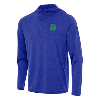 Men's Seattle Sounders FC Antigua Heather Royal Tidy Quarter-Zip Hoodie